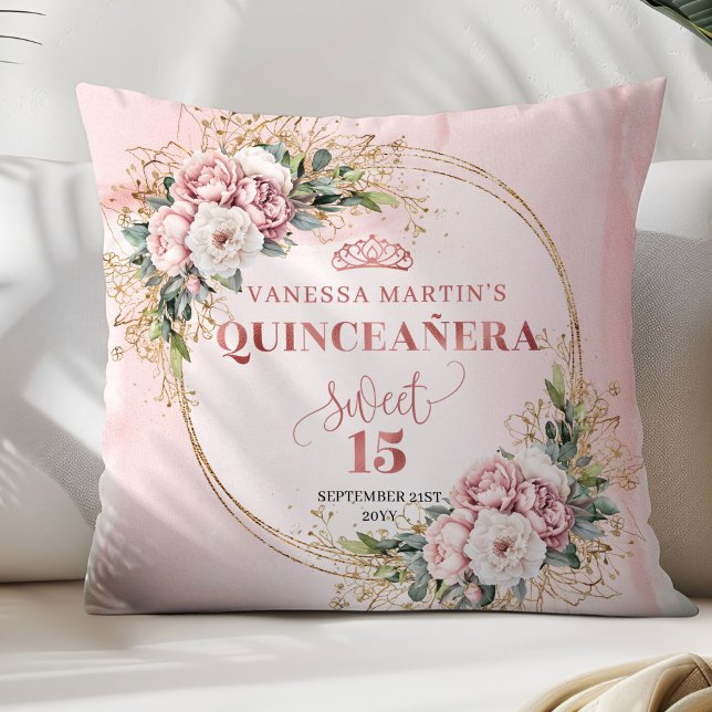 Blush Pink Floral Eucalyptus Best Gift Sweet 15th Kudde (Blush Pink Floral Eucalyptus Best Gift Sweet 15 Pillow)