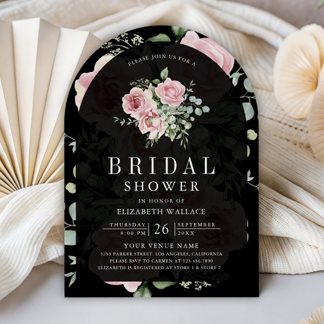 Blush Pink Floral Eucalyptus Black Bridal Shower Inbjudningar (Skapare uppladdad)