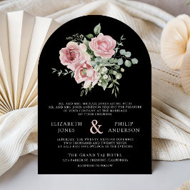 Blush Pink Floral Eucalyptus Black QR Code Wedding Inbjudningar