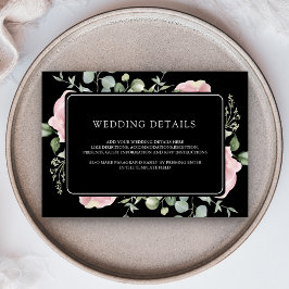 Blush Pink Floral Eucalyptus Black Wedding Details Tilläggskort