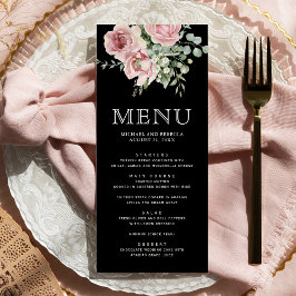 Blush Pink Floral Eucalyptus Black Wedding Meny