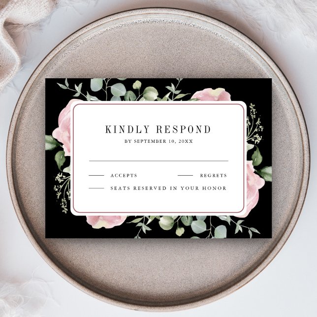 Blush Pink Floral Eucalyptus Black Wedding OSA Kort (Skapare uppladdad)