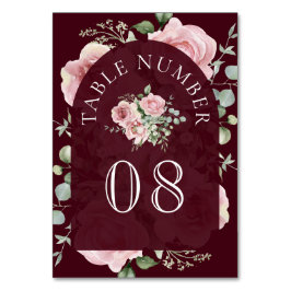 Blush Pink Floral Eucalyptus Burgundy Wedding Bordsnummer