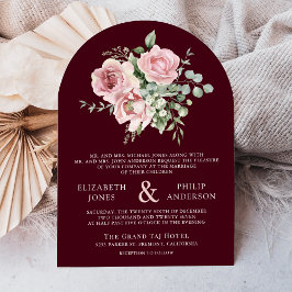 Blush Pink Floral Eucalyptus Burgundy Wedding Inbjudningar
