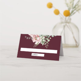 Blush Pink Floral Eucalyptus Burgundy Wedding Placeringskort