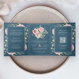 Blush Pink Floral Eucalyptus Dusty Blue Wedding