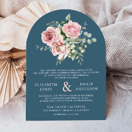 Blush Pink Floral Eucalyptus Dusty Blue Wedding Inbjudningar