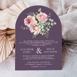 Blush Pink Floral Eucalyptus Dusty Purple Wedding Inbjudningar