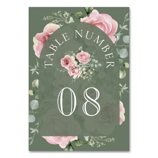 Blush Pink Floral Eucalyptus Sage Green Wedding Bordsnummer (Framsidan)