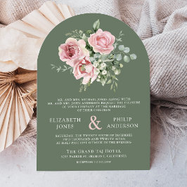 Blush Pink Floral Eucalyptus Sage Green Wedding Inbjudningar