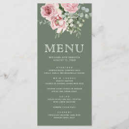 Blush Pink Floral Eucalyptus Sage Green Wedding Meny