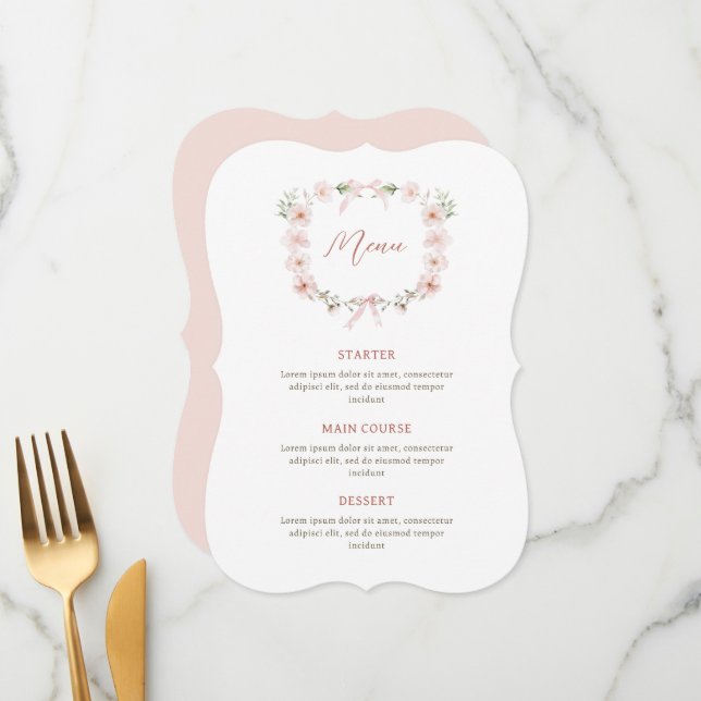 Blush Pink Floral Frame Menu Meny (Fram/Back In Situ)