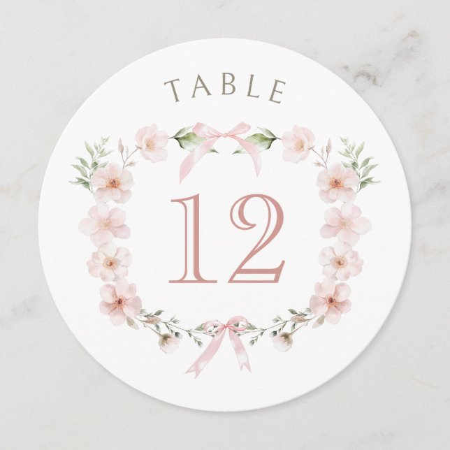 Blush Pink Floral Frame Round Table Number (Framsida)