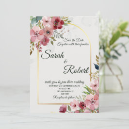 Blush Pink Floral Gold Arch Wedding Invitation Inbjudningar