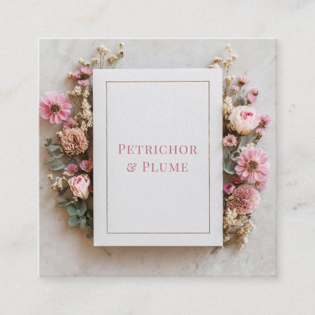 Blush Pink Floral Gold Frame Rustic Geometric Fyrkantigt Visitkort (Framsida)