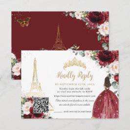 Blush Pink Floral Gold Paris Quinceañera QR Code OSA Kort