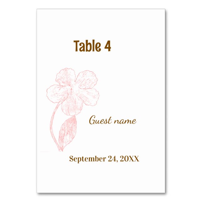 Blush Pink Floral Guest Name & Table Number Card Bordsnummer (Framsidan)