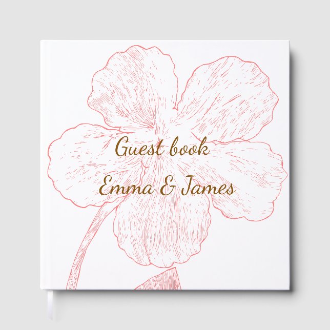 Blush Pink Floral Line Art Wedding Guest Book Gästböcker (Framsida)