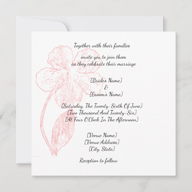 Blush Pink Floral Line Art Wedding Inbjudningar (Framsida)
