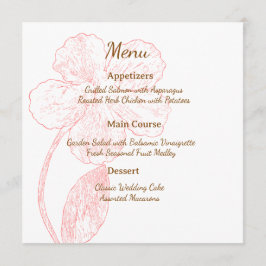 Blush Pink Floral Line Art Wedding Menu Card Meny