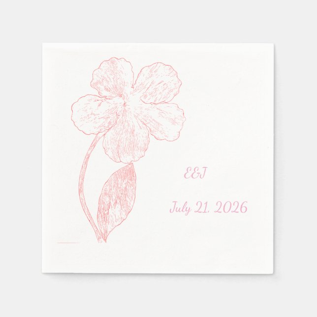 Blush Pink Floral Line Art Wedding Paper Napkins Pappersservett (Framsidan)