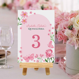 Blush Pink Floral Mis Quince Años Quinceañera Bordsnummer