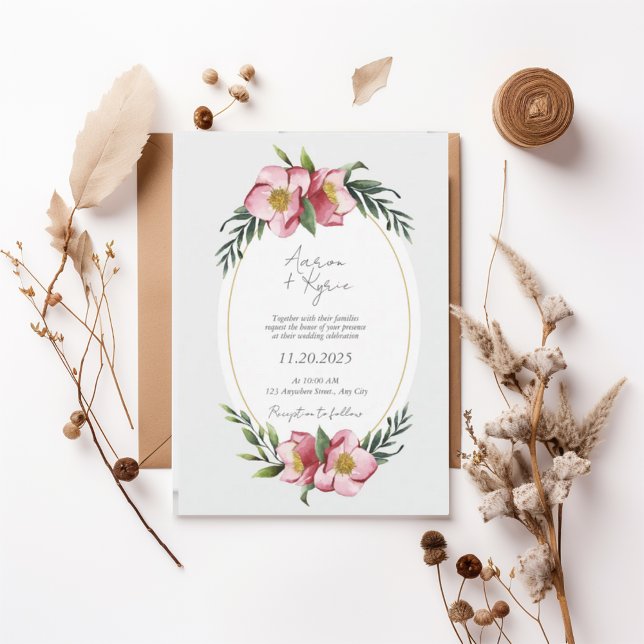 Blush Pink Floral Oval Wedding Invitation Inbjudningar (Skapare uppladdad)