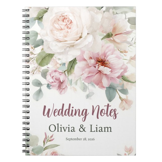 Blush Pink Floral Personalized Wedding Planner Anteckningsbok (Framsidan)