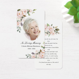 Blush Pink Floral Photo Funeral Prayer Card Visitkort