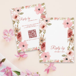 Blush Pink Floral QR Code Wedding Reply By OSA Kort
