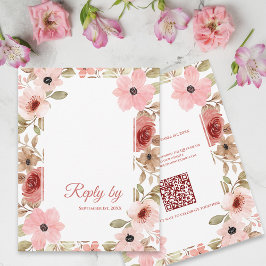 Blush Pink Floral QR Code Wedding Reply By OSA Kort