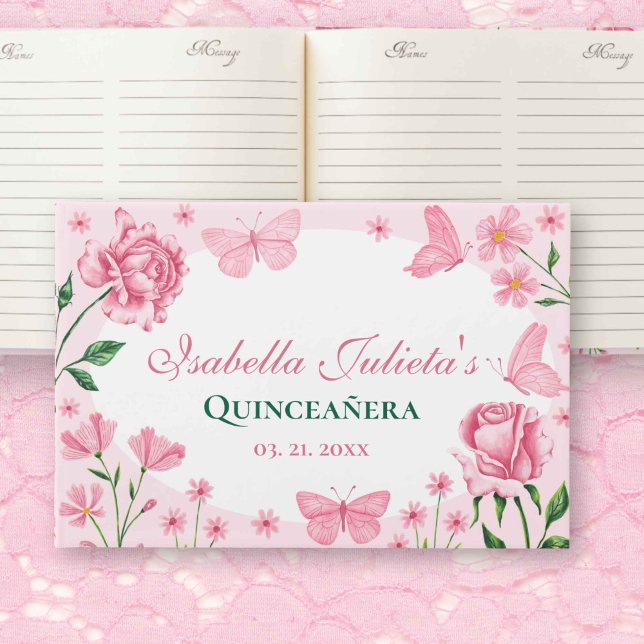 Blush Pink Floral Quinceañera 15th Birthday Gästböcker (Blush Pink Floral Quinceañera 15th Birthday Guest Book)