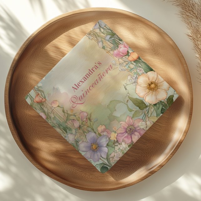 Blush Pink Floral Quinceanera Celebration Pappersservett (Skapare uppladdad)