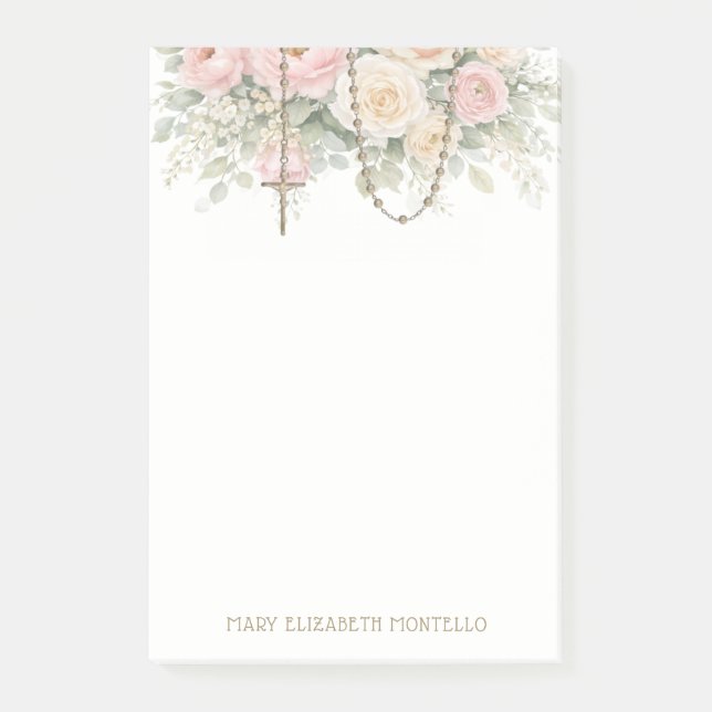 Blush Pink Floral Rosary Catholic  Post-it Block (Framsida)