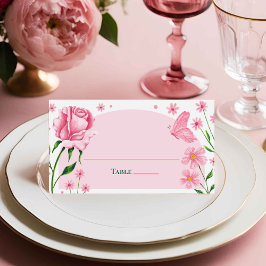 Blush Pink Floral Roses & Butterfly Quinceañera  Placeringskort
