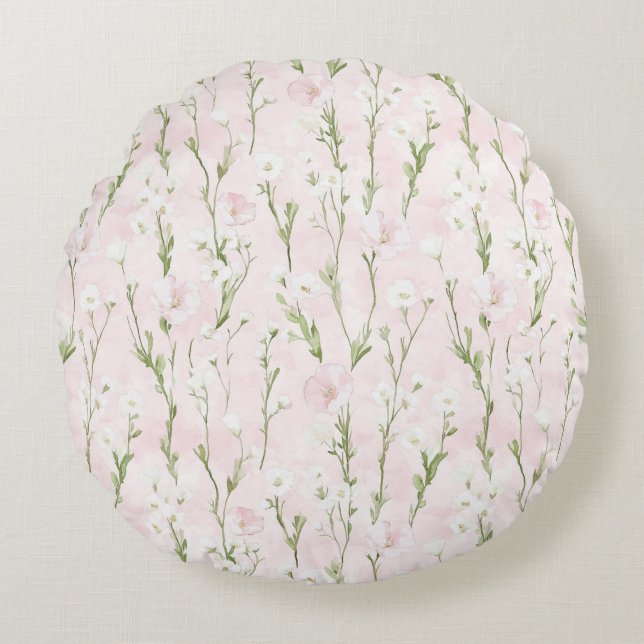 Blush Pink Floral  Rund Kudde (Framsidan)
