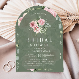 Blush Pink Floral Sage Green Bridal Shower Inbjudningar