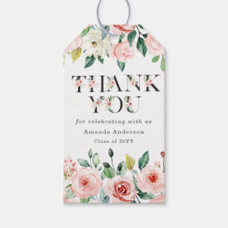 Blush Pink Floral Thank You Graduation Gift Tag Presentetikett