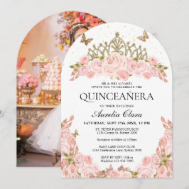 Blush Pink Floral Tiara Quinceanera Photo Arch Inbjudningar
