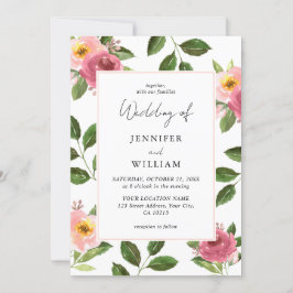 Blush Pink Floral Watercolor Wedding  Inbjudningar