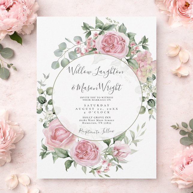 Blush Pink Floral Watercolor Wedding Inbjudningar (Blush Pink Floral Watercolor Wedding Invitation)