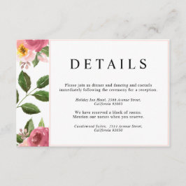Blush Pink Floral Watercolor Wedding  Tilläggskort