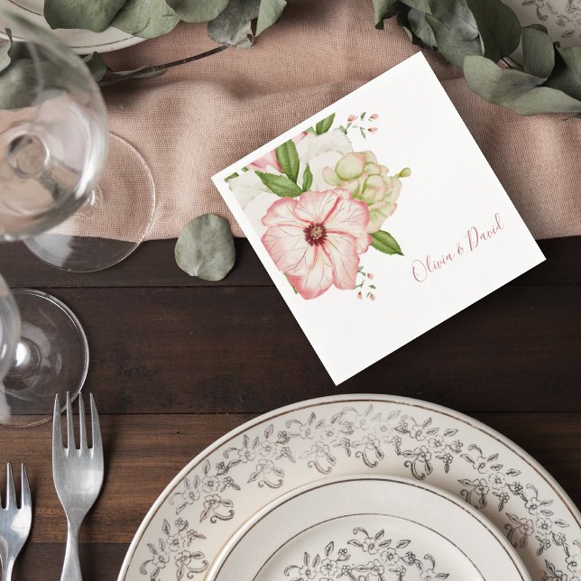 Blush Pink Floral Wedding Cocktail Napkin Pappersservett (Skapare uppladdad)