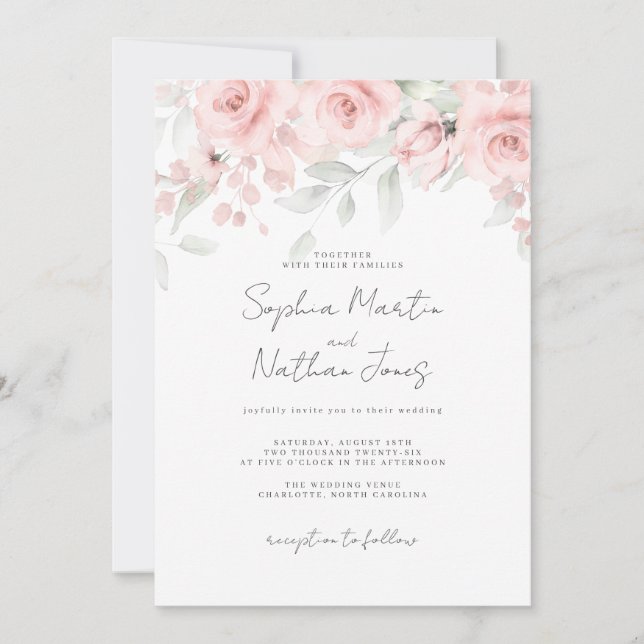 Blush Pink Floral Wedding  Inbjudningar (Framsida)