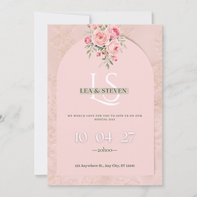 Blush Pink Floral Wedding Invitation Inbjudningar (Framsida)