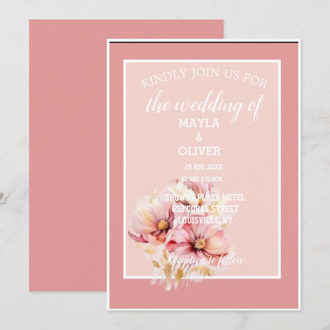  Blush Pink Floral Wedding Invitation Inbjudningar (Fram/baksida)