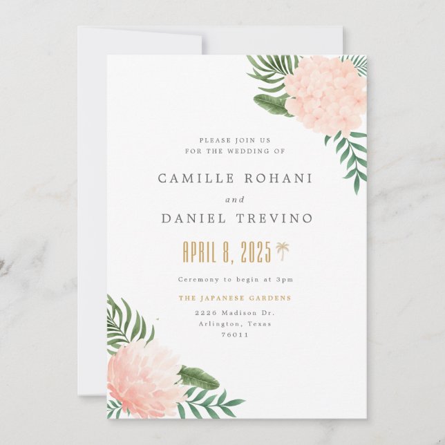 Blush Pink Floral Wedding Invitation with Elegant  Inbjudningar (Framsida)