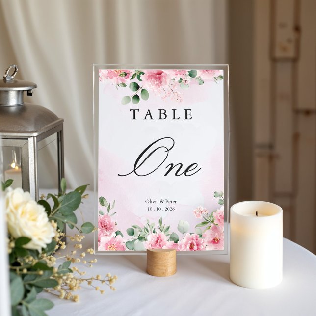 Blush Pink Floral Wedding Table Number Bordsnummer (Skapare uppladdad)