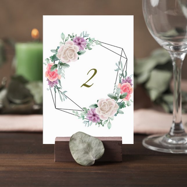 Blush Pink Floral Wedding Table Number Card Bordsnummer (Skapare uppladdad)