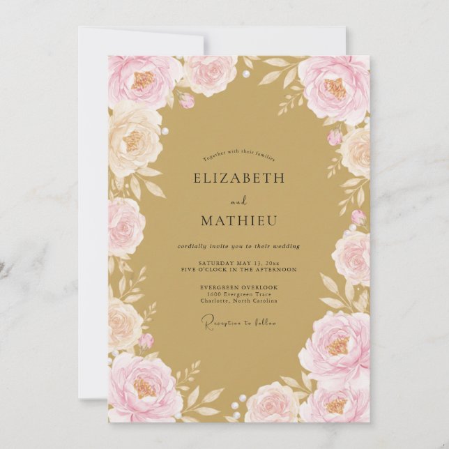 Blush Pink Floral Whimsical Wedding Inbjudningar (Framsida)